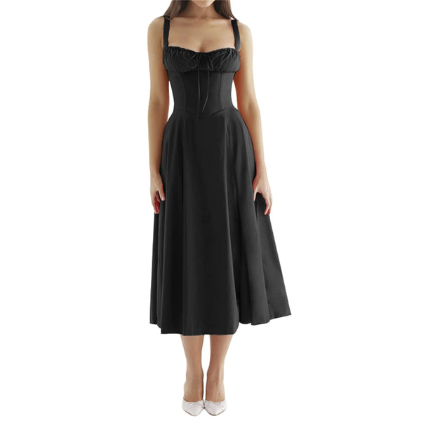 2024 New Fashion Women Summer Dress Solid Color Sleeveless Bandage Party A-Line Dress for Cocktail Nightclub Beach