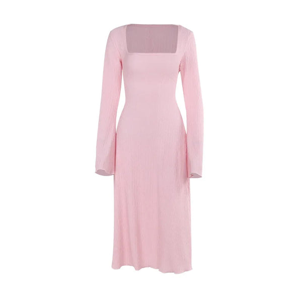 Temperament Elegant Slim Long Dresses Women Solid Color Sexy Low Cut Leace-Up Long Sleeve Bodycon Slit Dress Spring Autumn New